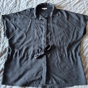 Prologue M Black Hidden Button Down with Tie Blouse